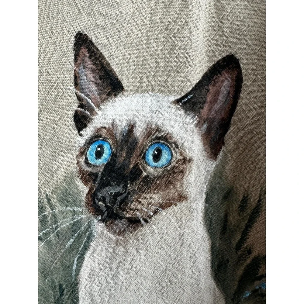 California Prototype Handpainted Siamese Cat‎ Short SLV Button Up Shirt OOAK XXL